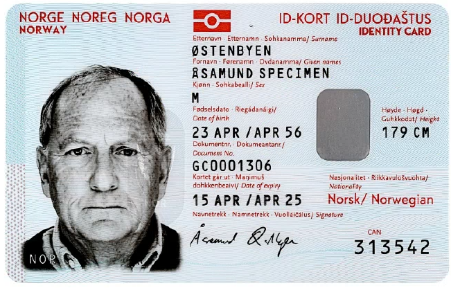 Nasjonalt ID kort med reiserett - Klikk for stort bilde