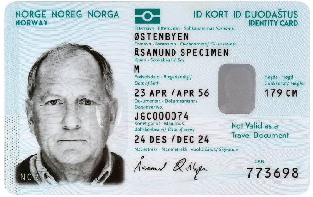 Nasjonalt ID kort uten reiserett. - Klikk for stort bilde